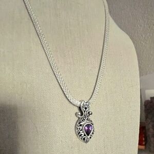 N125 925 Sterling Silver and Amethyst Pendant on 925 mesh chain
